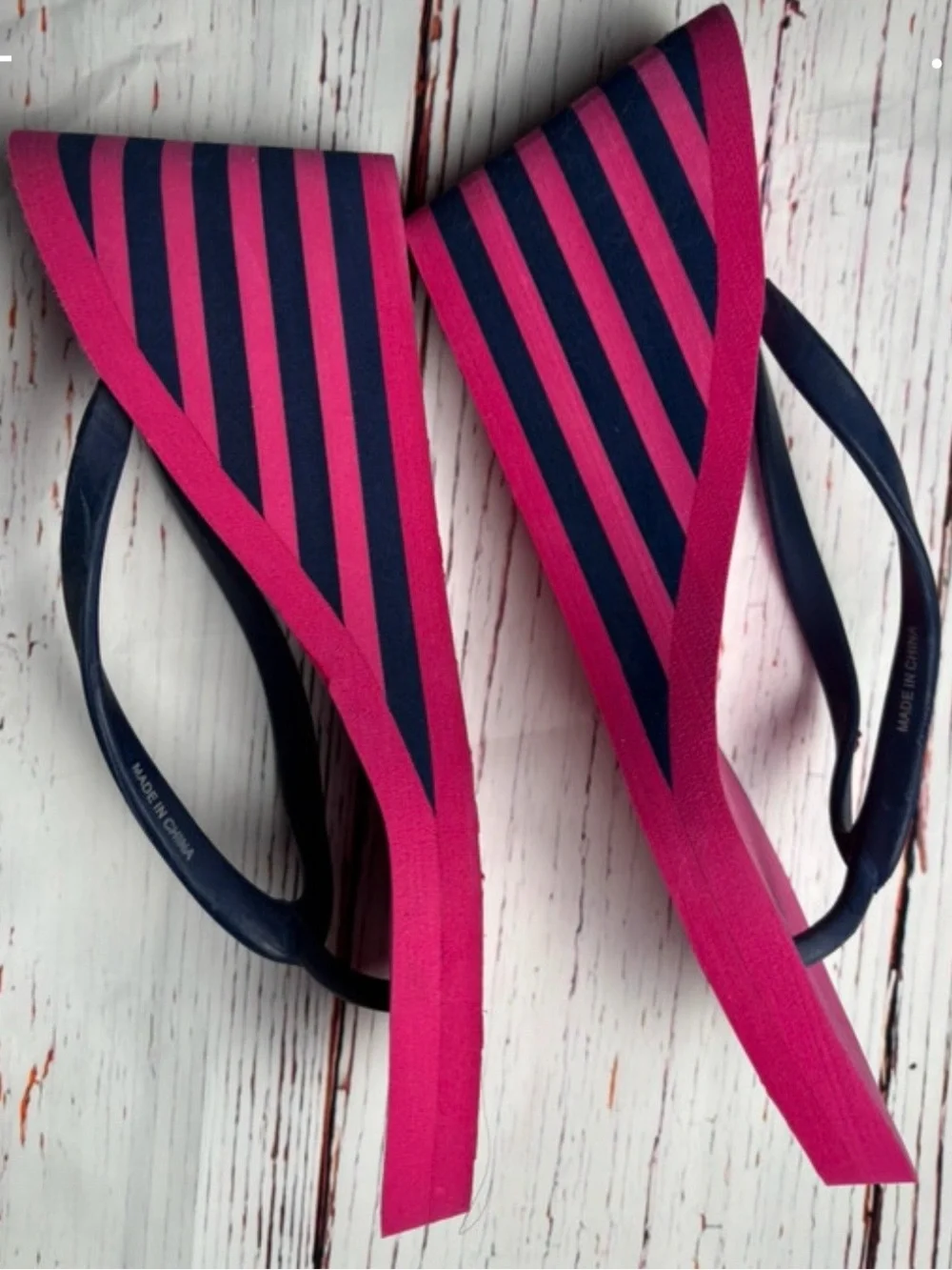 Ralph Lauren Hot Pink Flip Flops with Navy Straps